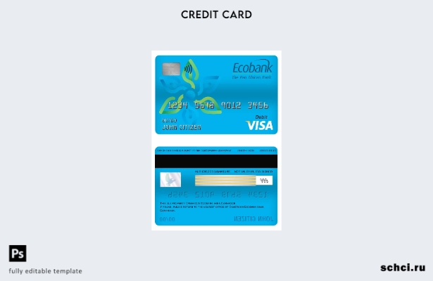 цифровая загрузка шаблона дебетовой карты Visa банка Ecobank Камеруна